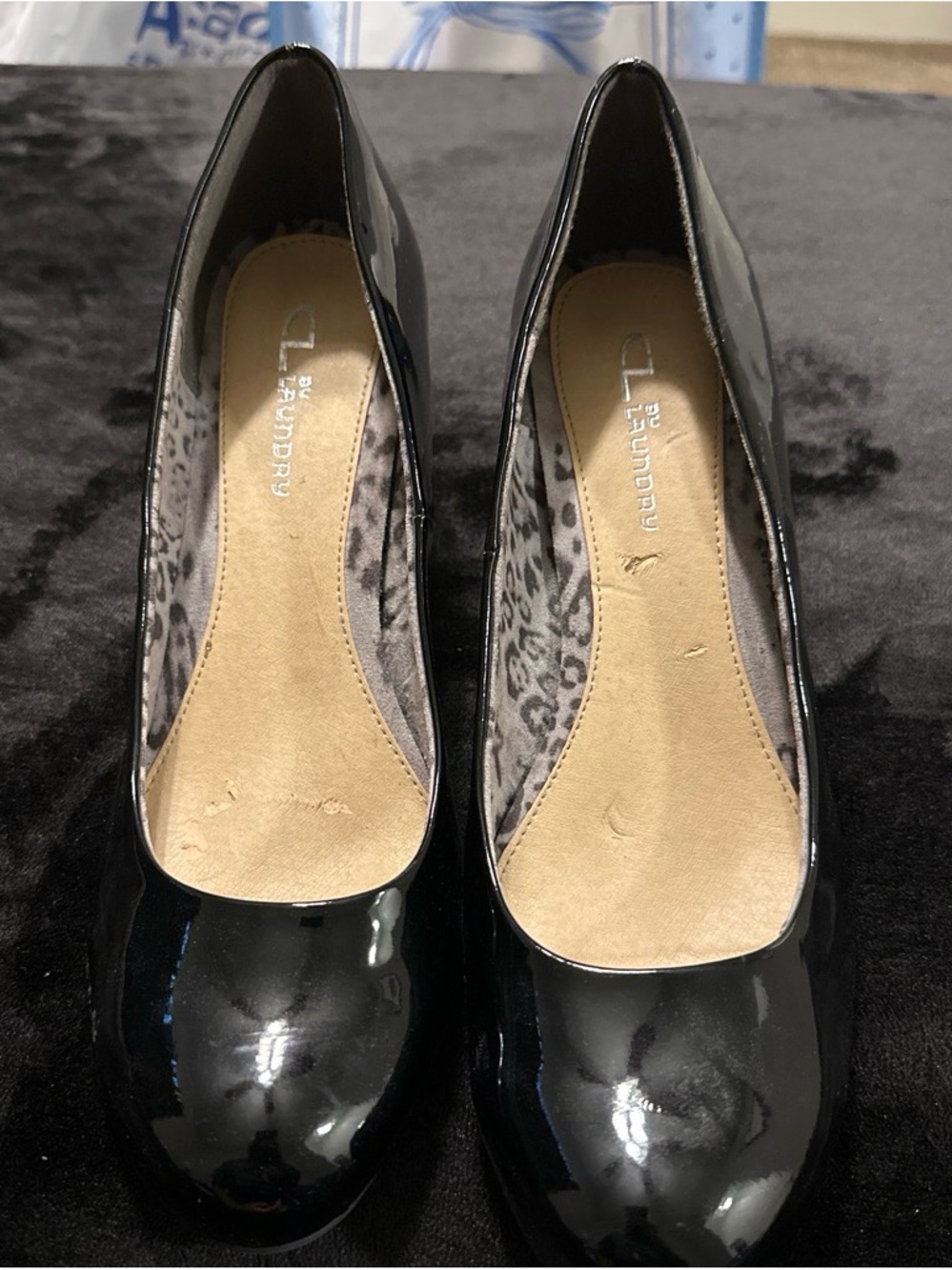 CL by Laundry Black Patent Round-Toe Heels